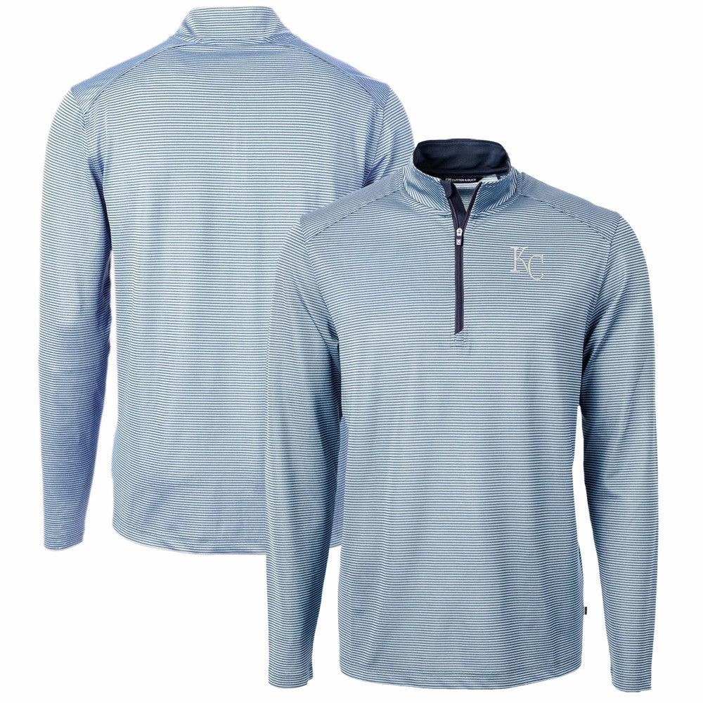 Kansas City Royals Cutter & Buck Virtue Eco Pique Micro Stripe Recycled Quarter-Zip Pullover Top - MLB Pullover