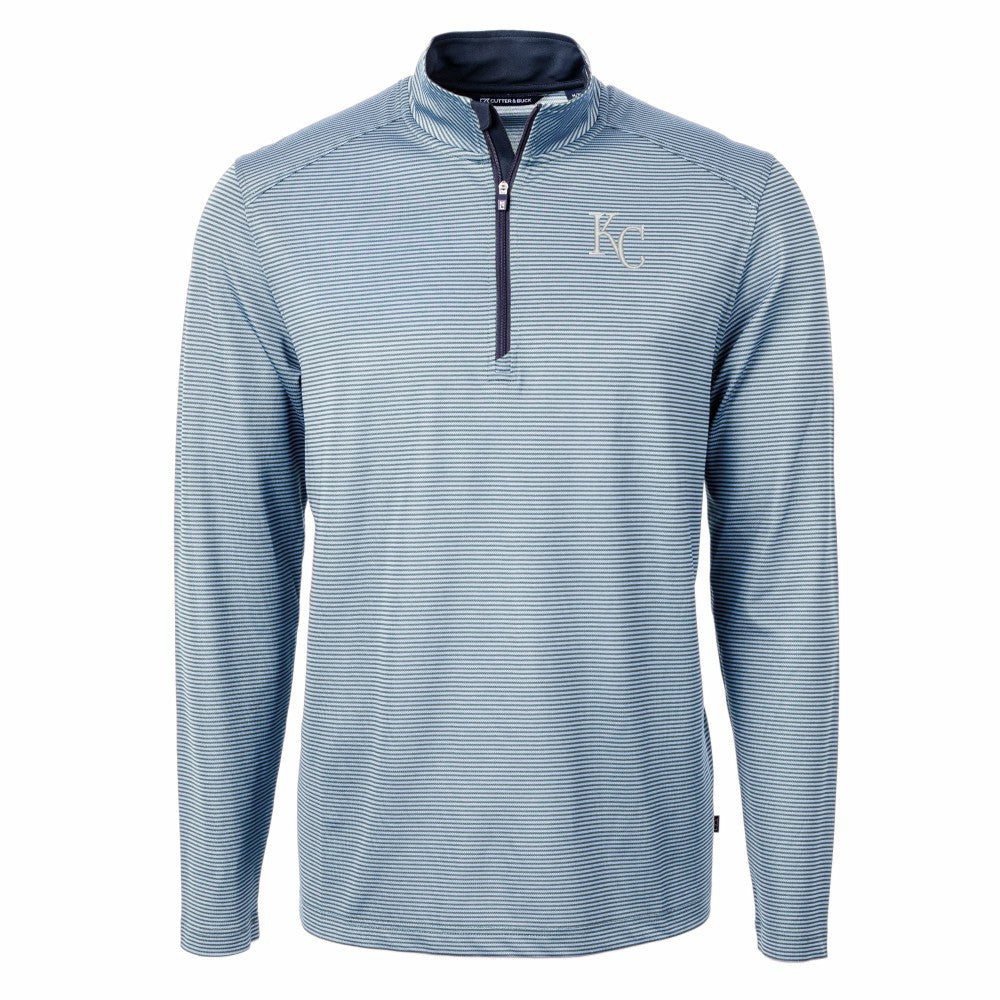 Kansas City Royals Cutter & Buck Virtue Eco Pique Micro Stripe Recycled Quarter-Zip Pullover Top - MLB Pullover