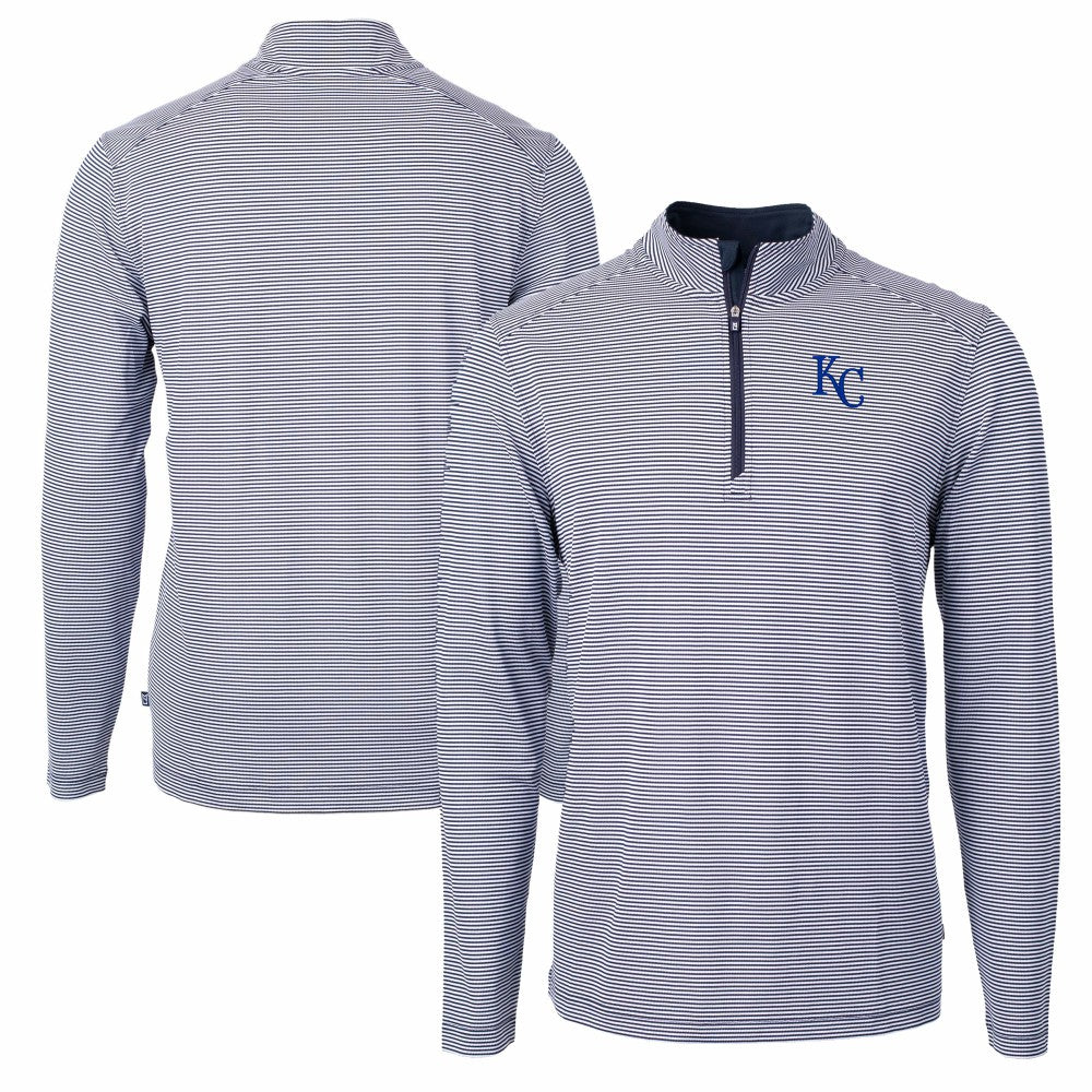 Kansas City Royals Cutter & Buck Virtue Eco Pique Micro Stripe Recycled Quarter-Zip Pullover Top - MLB Pullover