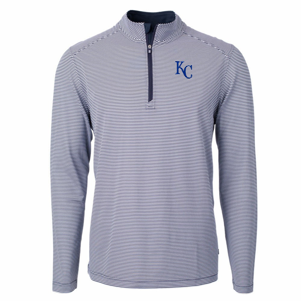 Kansas City Royals Cutter & Buck Virtue Eco Pique Micro Stripe Recycled Quarter-Zip Pullover Top - MLB Pullover