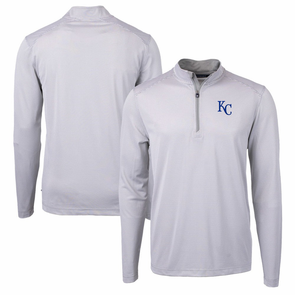 Kansas City Royals Cutter & Buck Virtue Eco Pique Micro Stripe Recycled Quarter-Zip Pullover Top - MLB Pullover