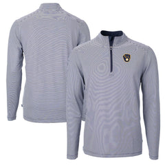 Milwaukee Brewers Cutter & Buck Virtue Eco Pique Micro Stripe Recycled Quarter-Zip Pullover Top - MLB Pullover