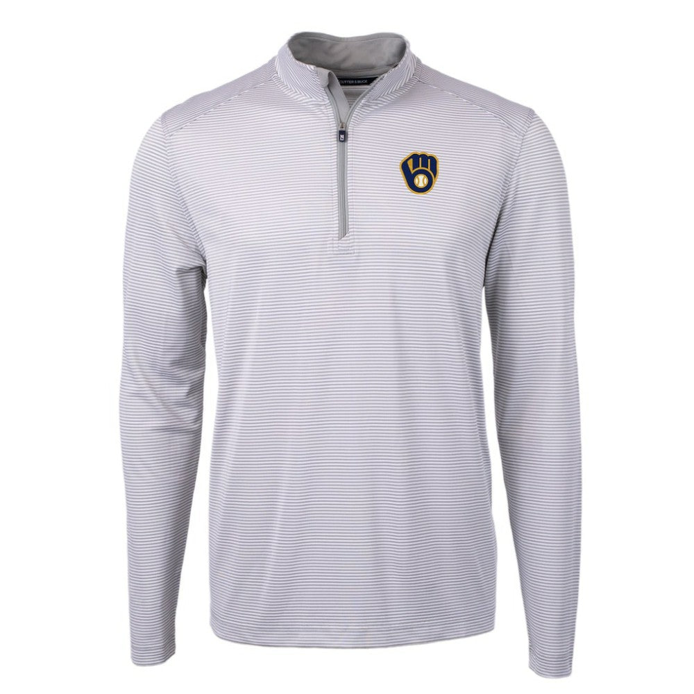 Milwaukee Brewers Cutter & Buck Virtue Eco Pique Micro Stripe Recycled Quarter-Zip Pullover Top - MLB Pullover