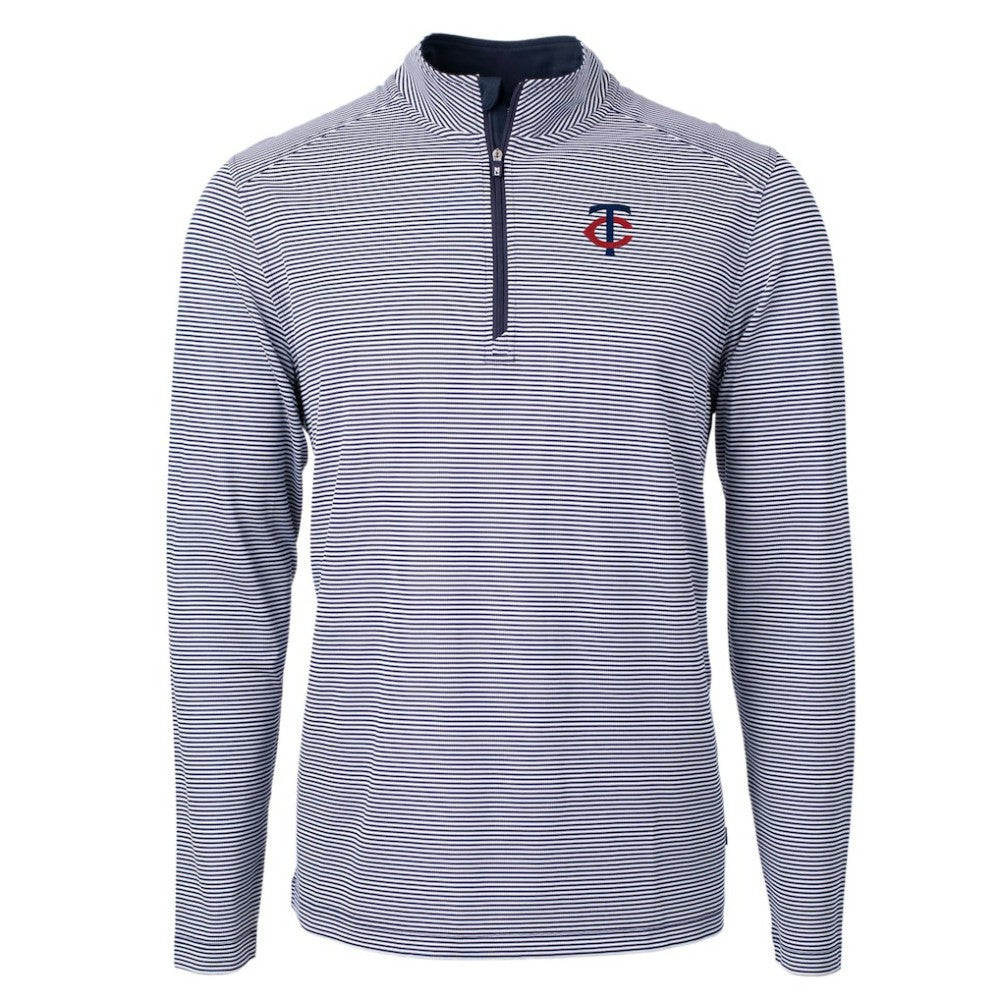 Minnesota Twins Cutter & Buck Virtue Eco Pique Micro Stripe Recycled Quarter-Zip Pullover Top - MLB Pullover