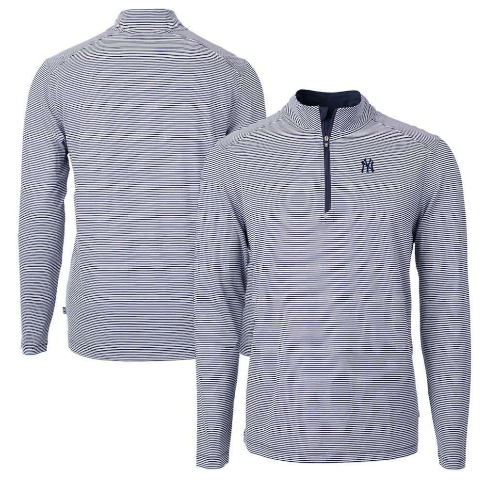 New York Yankees Cutter & Buck Virtue Eco Pique Micro Stripe Recycled Quarter-Zip Pullover Top - MLB Pullover