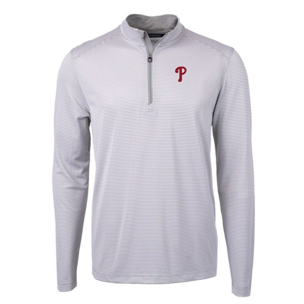 Philadelphia Phillies Cutter & Buck Virtue Eco Pique Micro Stripe Recycled Quarter-Zip Pullover Top - MLB Pullover