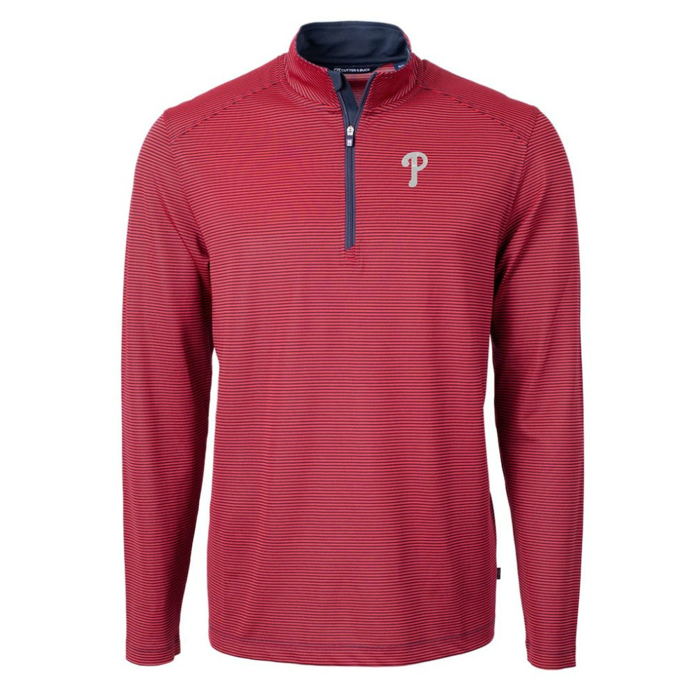 Philadelphia Phillies Cutter & Buck Virtue Eco Pique Micro Stripe Recycled Quarter-Zip Pullover Top - MLB Pullover