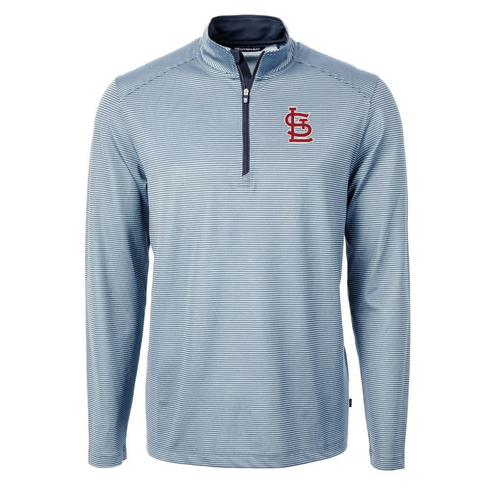 St. Louis Cardinals Cutter & Buck Virtue Eco Pique Micro Stripe Recycled Quarter-Zip Pullover Top - MLB Pullover