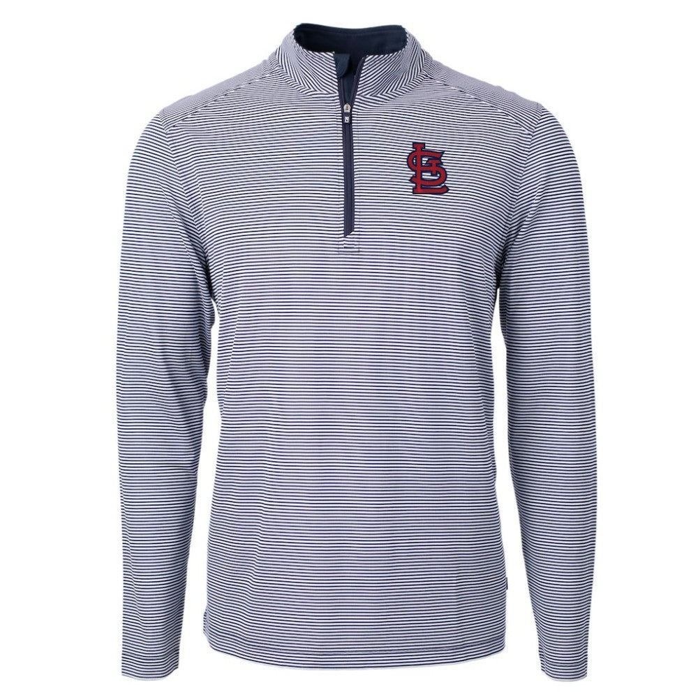 St. Louis Cardinals Cutter & Buck Virtue Eco Pique Micro Stripe Recycled Quarter-Zip Pullover Top - MLB Pullover