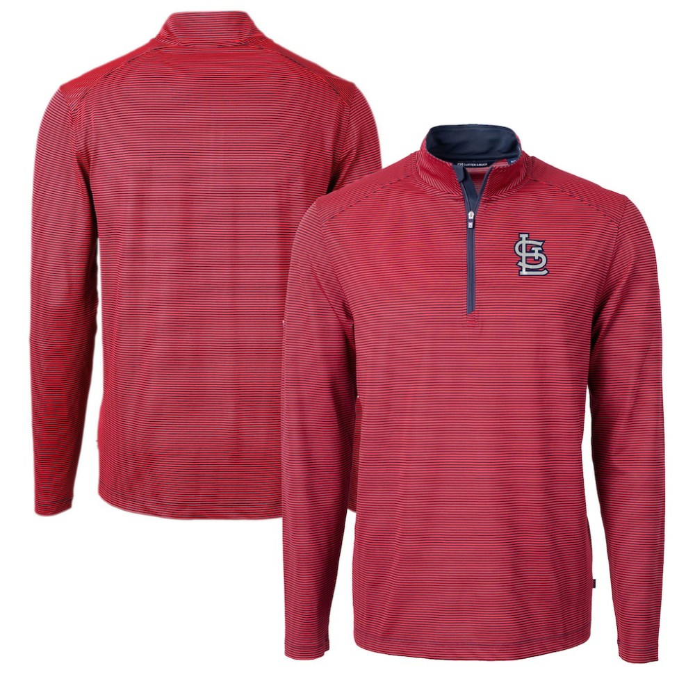 St. Louis Cardinals Cutter & Buck Virtue Eco Pique Micro Stripe Recycled Quarter-Zip Pullover Top - MLB Pullover