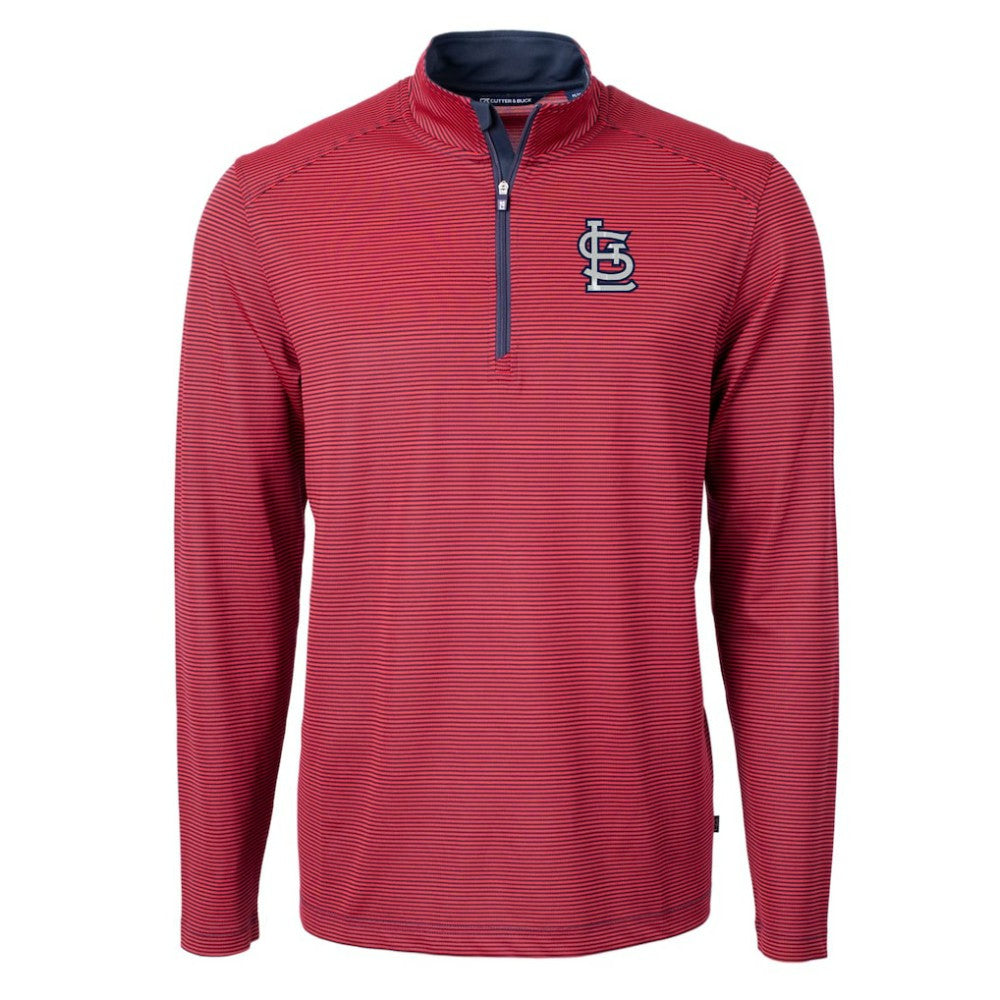 St. Louis Cardinals Cutter & Buck Virtue Eco Pique Micro Stripe Recycled Quarter-Zip Pullover Top - MLB Pullover