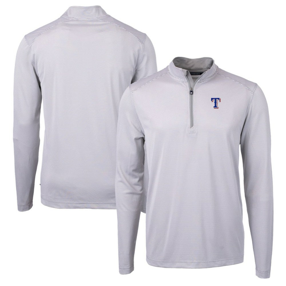 Texas Rangers Cutter & Buck Virtue Eco Pique Micro Stripe Recycled Quarter-Zip Pullover Top - MLB Pullover