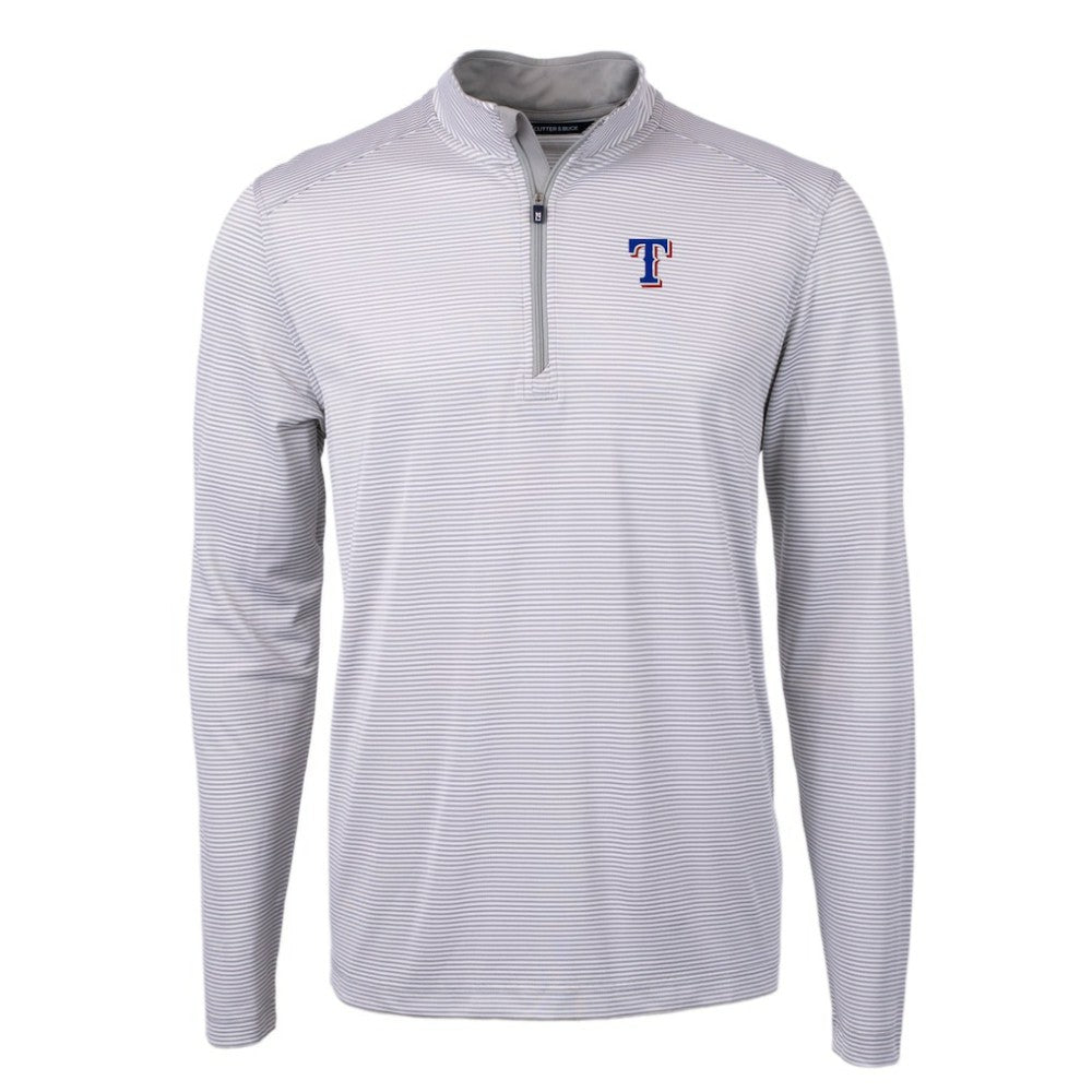 Texas Rangers Cutter & Buck Virtue Eco Pique Micro Stripe Recycled Quarter-Zip Pullover Top - MLB Pullover