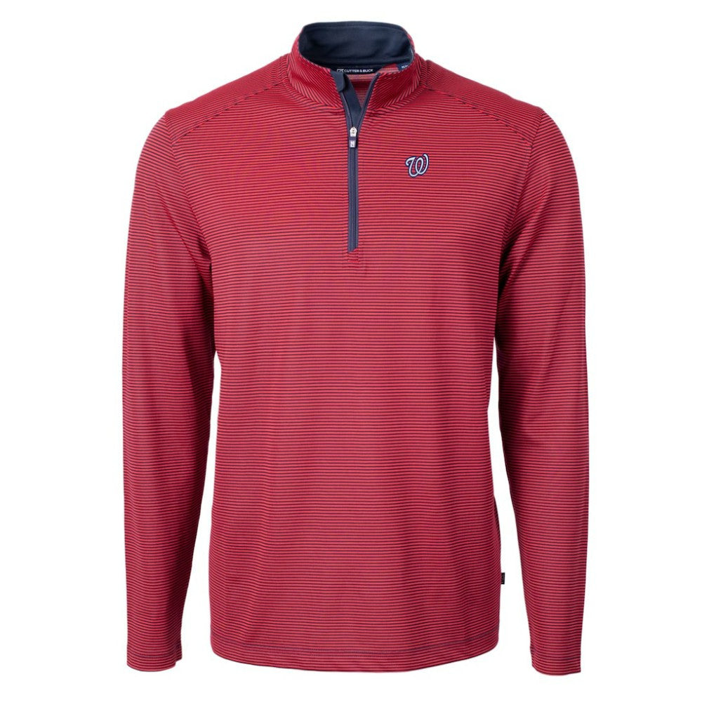 Washington Nationals Cutter & Buck Virtue Eco Pique Micro Stripe Recycled Quarter-Zip Pullover Top - MLB Pullover