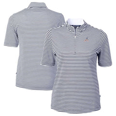 Atlanta Braves Cutter & Buck Women's Virtue Eco Pique Stripe Recycled Quarter-Zip Pullover Top - MLB Pullover