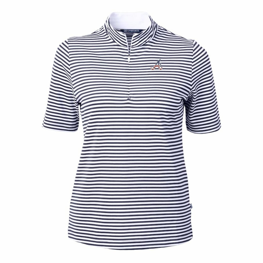 Atlanta Braves Cutter & Buck Women's Virtue Eco Pique Stripe Recycled Quarter-Zip Pullover Top - MLB Pullover