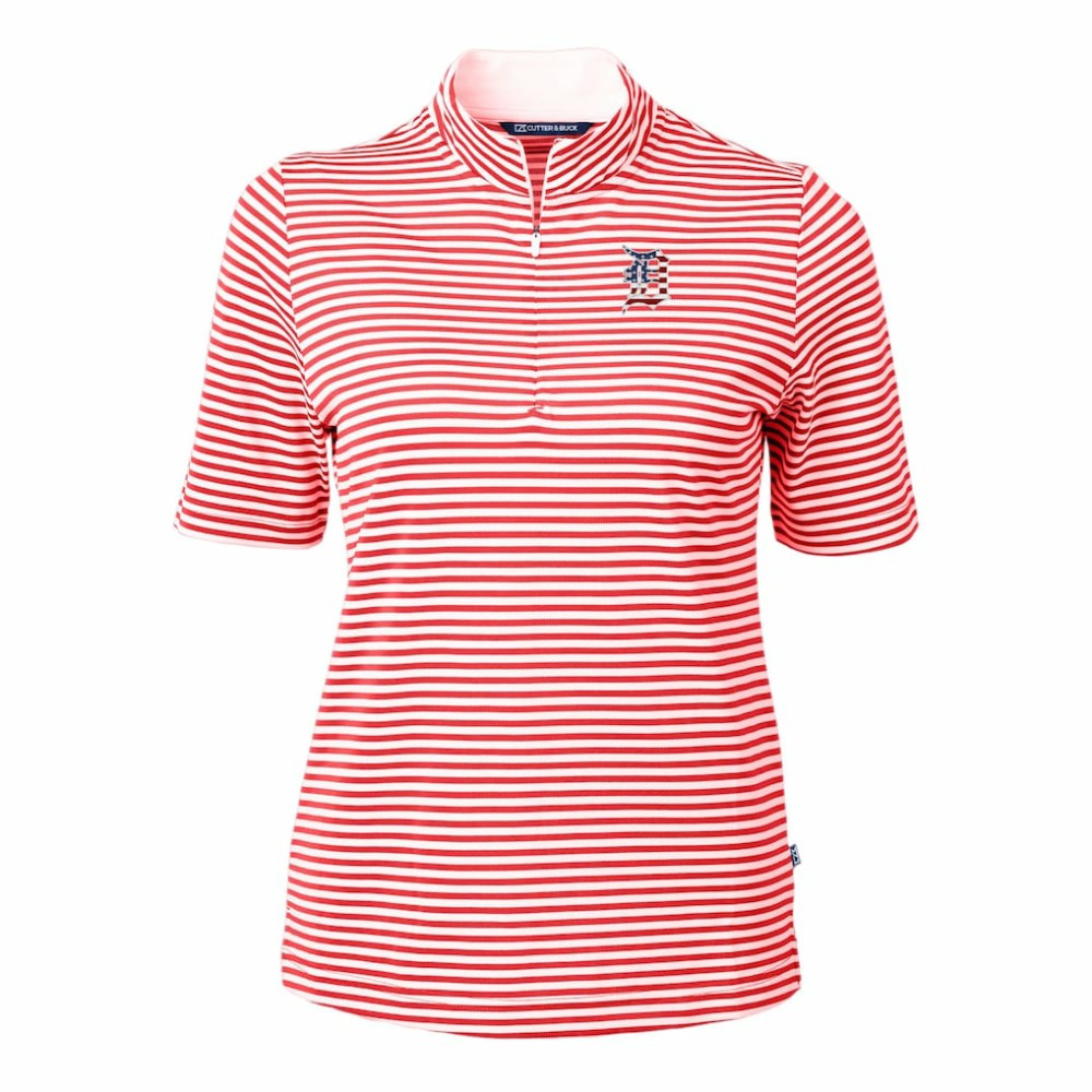 Detroit Tigers Cutter & Buck Women's Virtue Eco Pique Stripe Recycled Quarter-Zip Pullover Top - MLB Pullover
