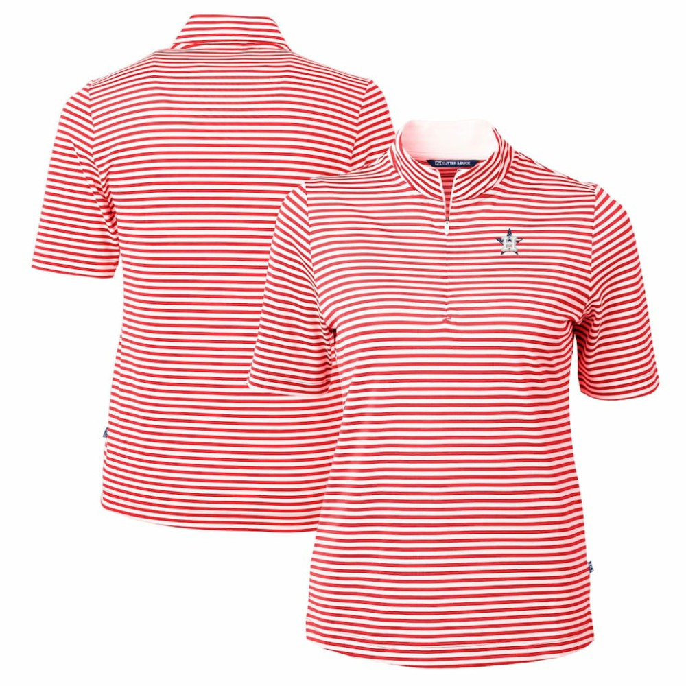 Houston Astros Cutter & Buck Women's Virtue Eco Pique Stripe Recycled Quarter-Zip Pullover Top - MLB Pullover
