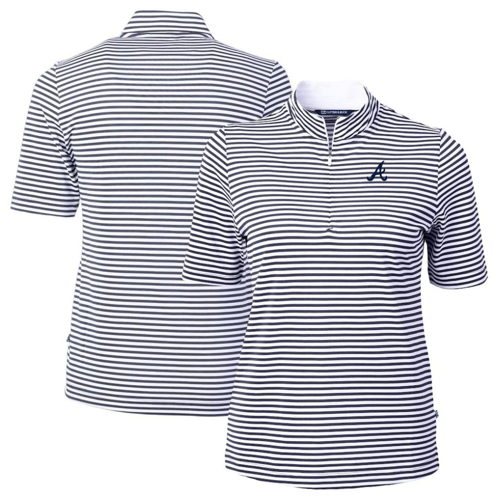 Atlanta Braves Cutter & Buck Women's Virtue Eco Pique Stripe Top - MLB Tops