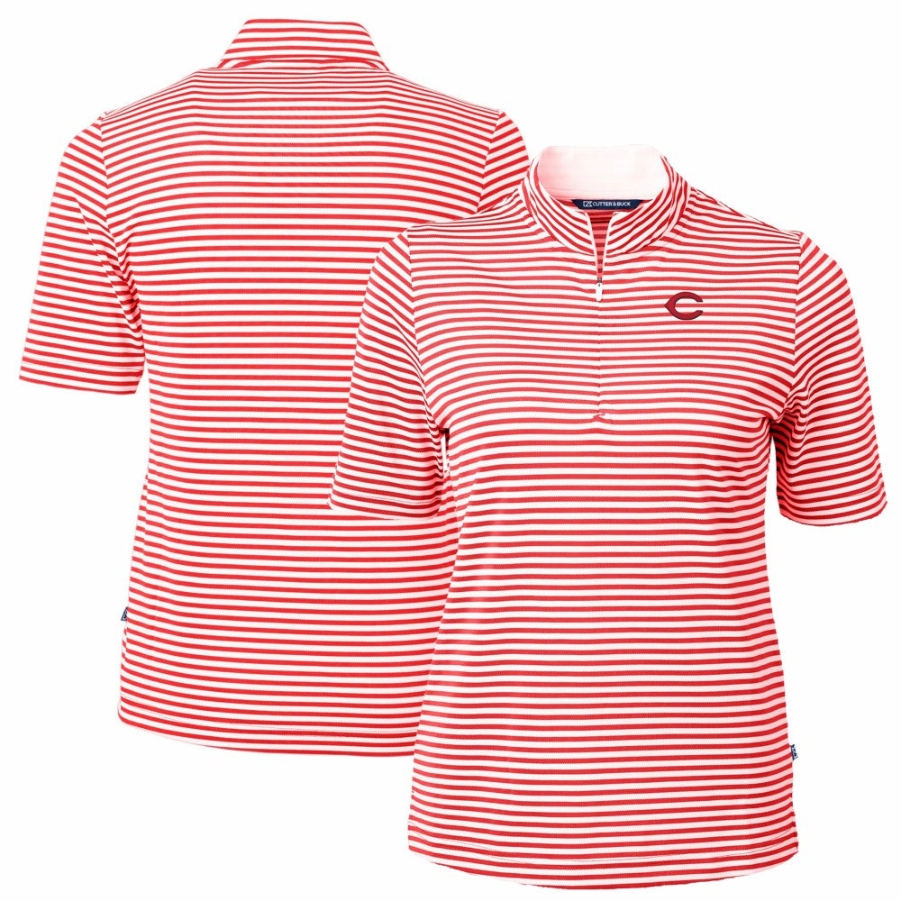 Cincinnati Reds Cutter & Buck Women's Virtue Eco Pique Stripe Top - MLB Tops