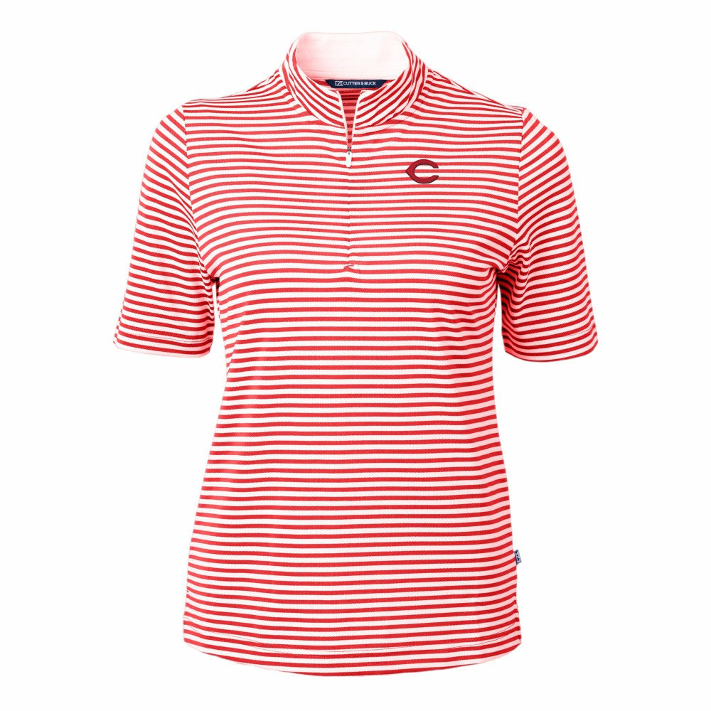 Cincinnati Reds Cutter & Buck Women's Virtue Eco Pique Stripe Top - MLB Tops