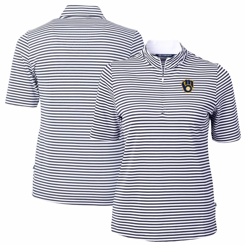 Milwaukee Brewers Cutter & Buck Women's Virtue Eco Pique Stripe Top - MLB Tops