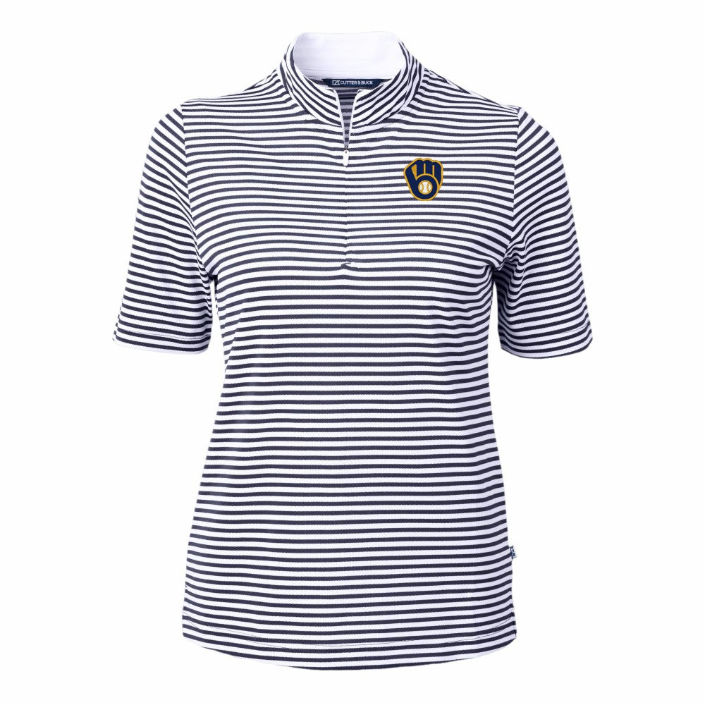 Milwaukee Brewers Cutter & Buck Women's Virtue Eco Pique Stripe Top - MLB Tops
