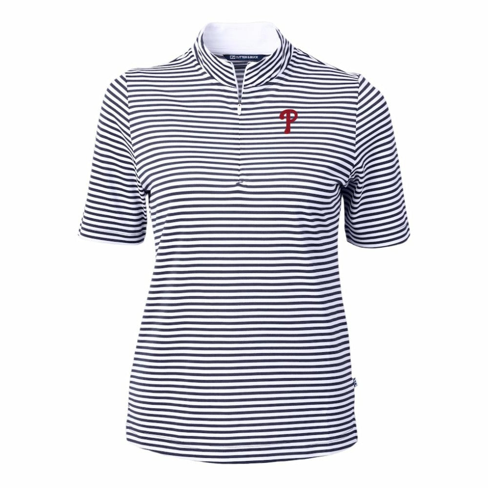 Philadelphia Phillies Cutter & Buck Women's Virtue Eco Pique Stripe Top - MLB Tops