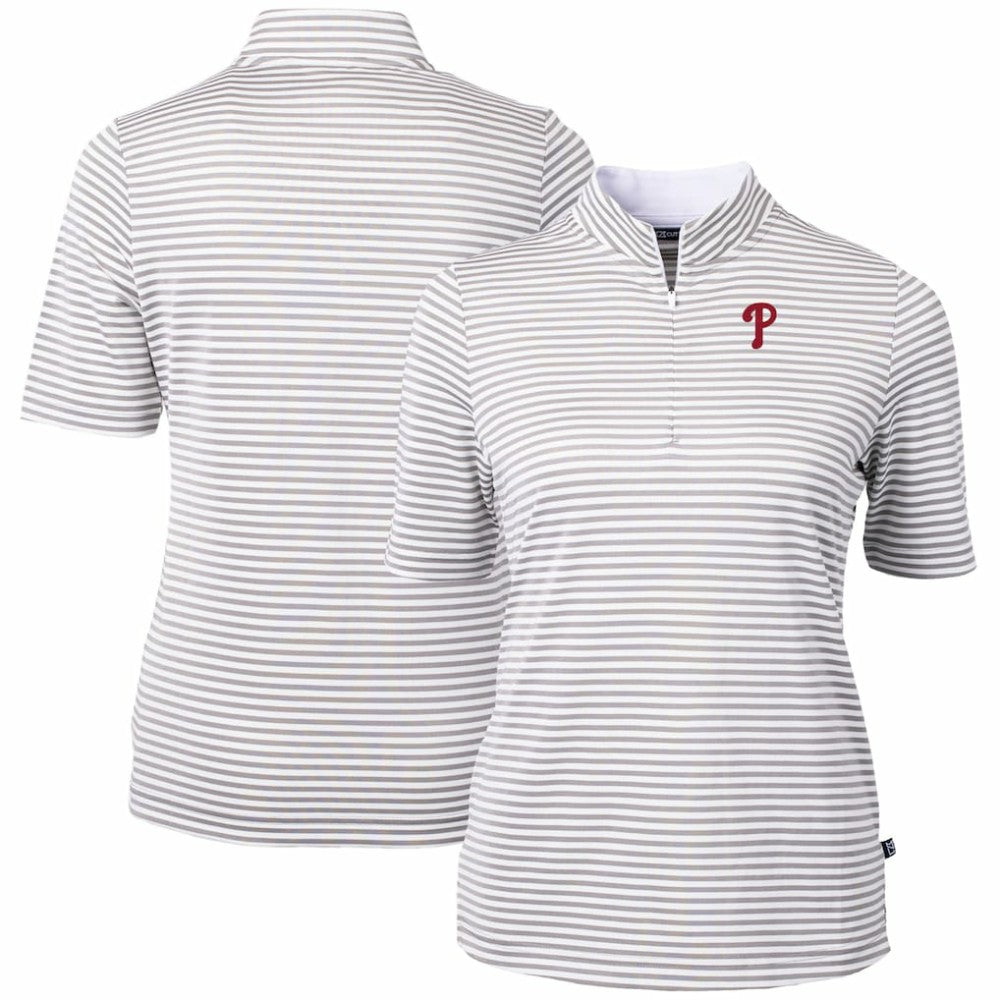 Philadelphia Phillies Cutter & Buck Women's Virtue Eco Pique Stripe Top - MLB Tops
