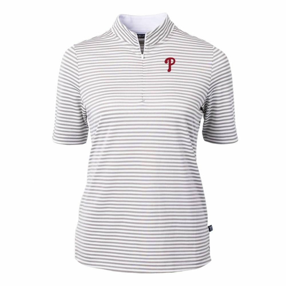 Philadelphia Phillies Cutter & Buck Women's Virtue Eco Pique Stripe Top - MLB Tops