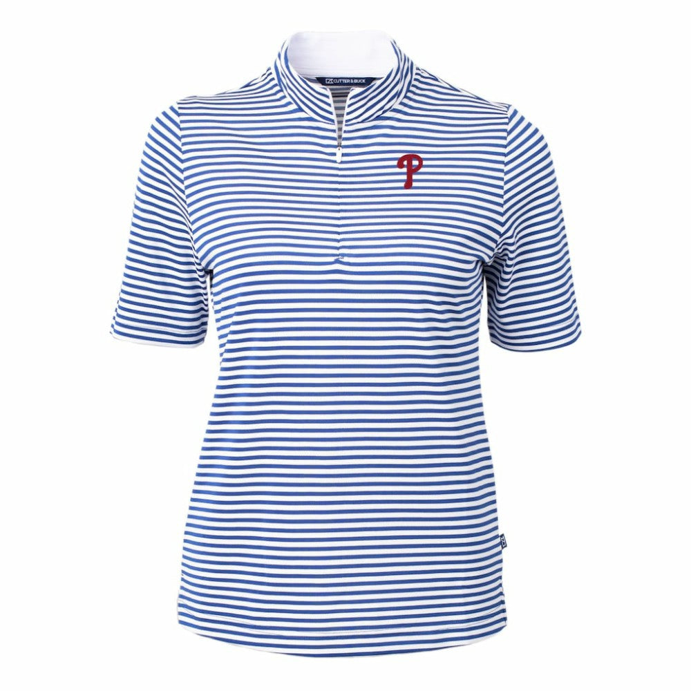 Philadelphia Phillies Cutter & Buck Women's Virtue Eco Pique Stripe Top - MLB Tops