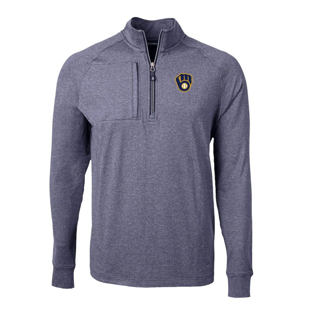 Milwaukee Brewers Cutter & Buck Big & Tall Adapt Eco Knit Stretch Recycled Quarter-Zip Pullover Top - MLB Pullover