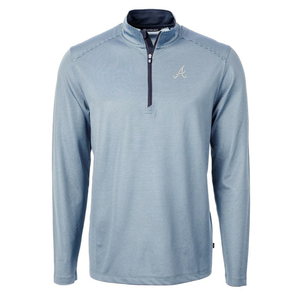 Atlanta Braves Cutter & Buck Virtue Eco Pique Micro Stripe Big & Tall Recycled Quarter-Zip Pullover Top - MLB Pullover