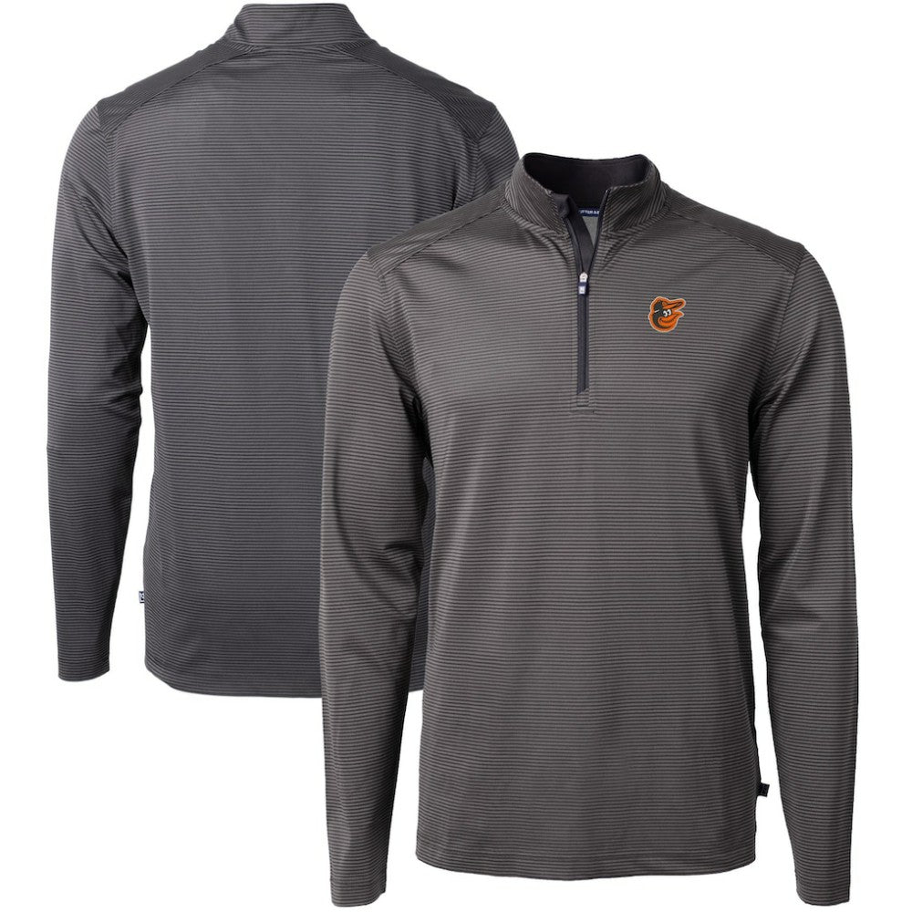 Baltimore Orioles Cutter & Buck Virtue Eco Pique Micro Stripe Big & Tall Recycled Quarter-Zip Pullover Top - MLB Pullover