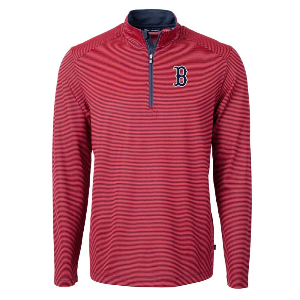 Boston Red Sox Cutter & Buck Virtue Eco Pique Micro Stripe Big & Tall Recycled Quarter-Zip Pullover Top - MLB Pullover