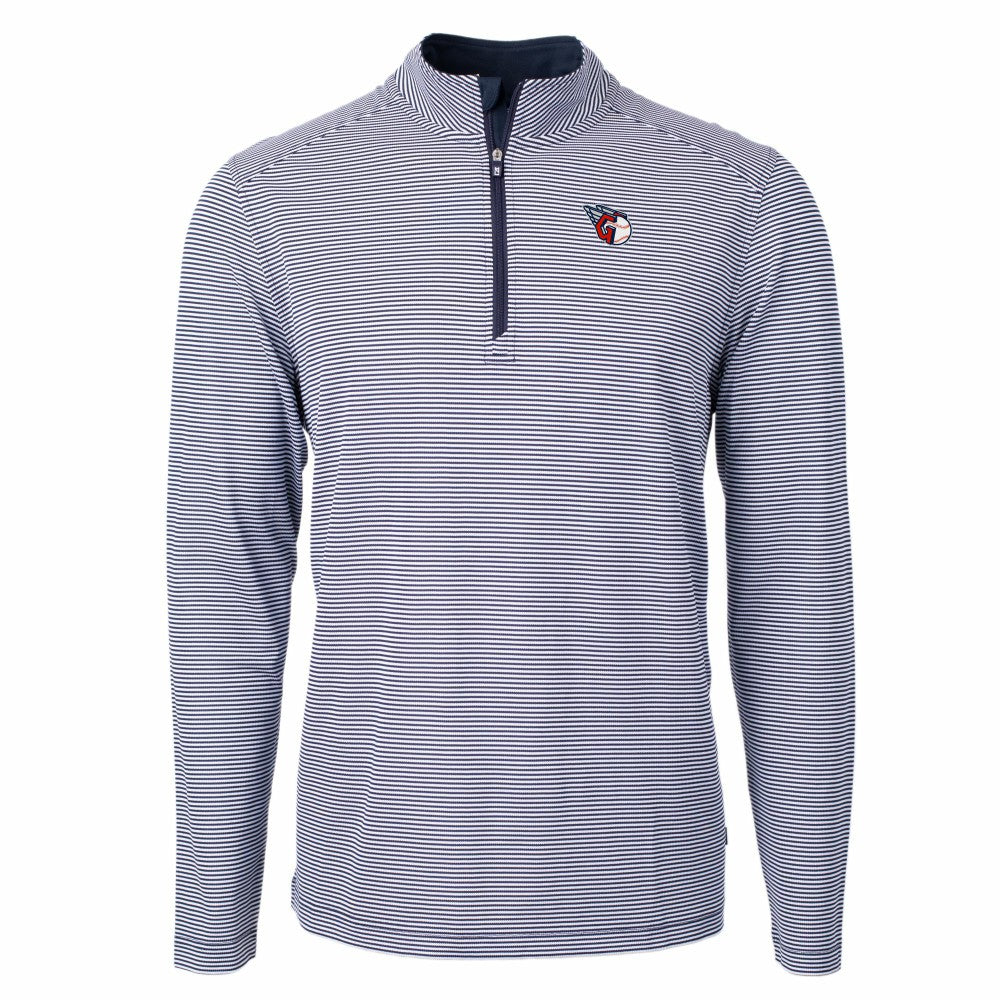 Cleveland Guardians Cutter & Buck Virtue Eco Pique Micro Stripe Big & Tall Recycled Quarter-Zip Pullover Top - MLB Pullover