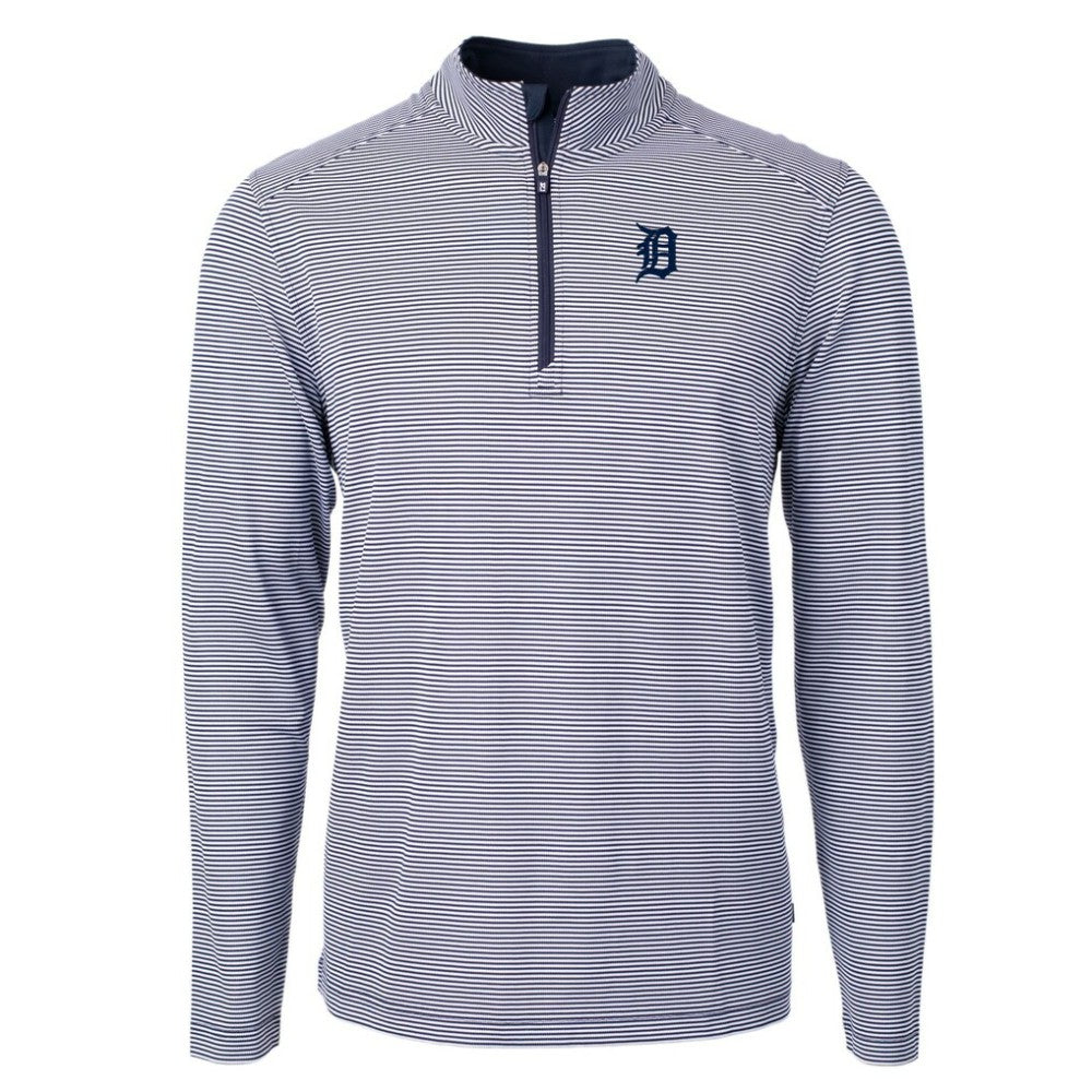 Detroit Tigers Cutter & Buck Virtue Eco Pique Micro Stripe Big & Tall Recycled Quarter-Zip Pullover Top - MLB Pullover