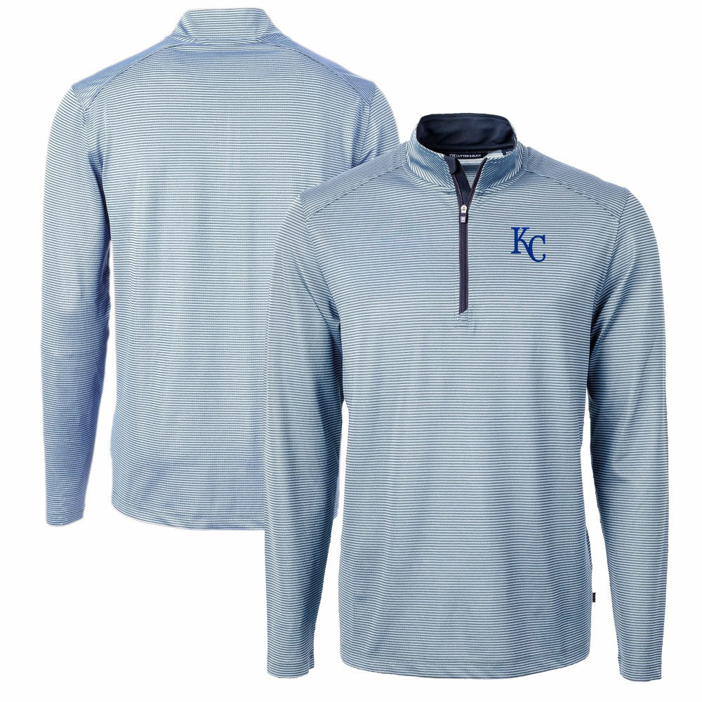Kansas City Royals Cutter & Buck Virtue Eco Pique Micro Stripe Big & Tall Recycled Quarter-Zip Pullover Top - MLB Pullover
