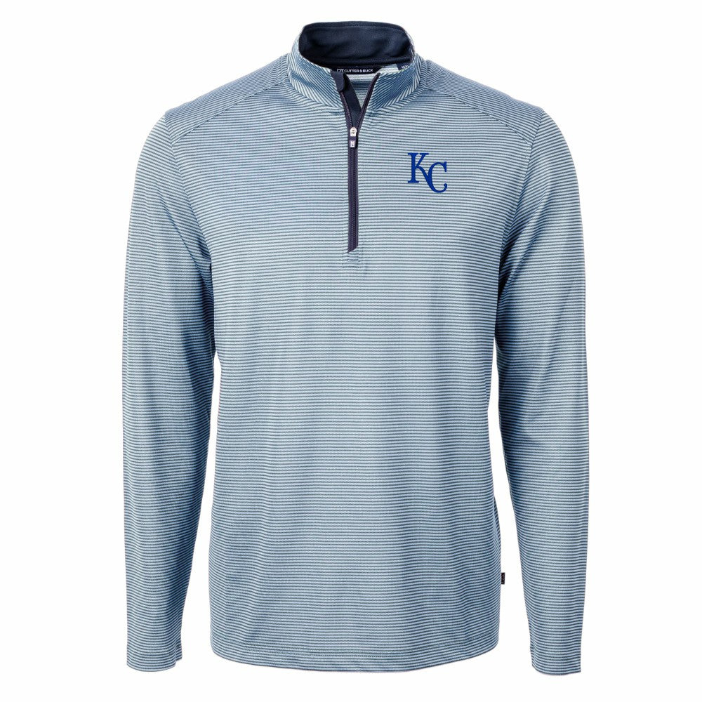 Kansas City Royals Cutter & Buck Virtue Eco Pique Micro Stripe Big & Tall Recycled Quarter-Zip Pullover Top - MLB Pullover