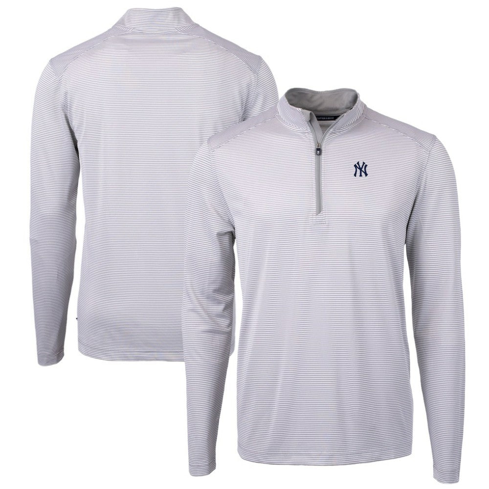 New York Yankees Cutter & Buck Virtue Eco Pique Micro Stripe Big & Tall Recycled Quarter-Zip Pullover Top - MLB Pullover