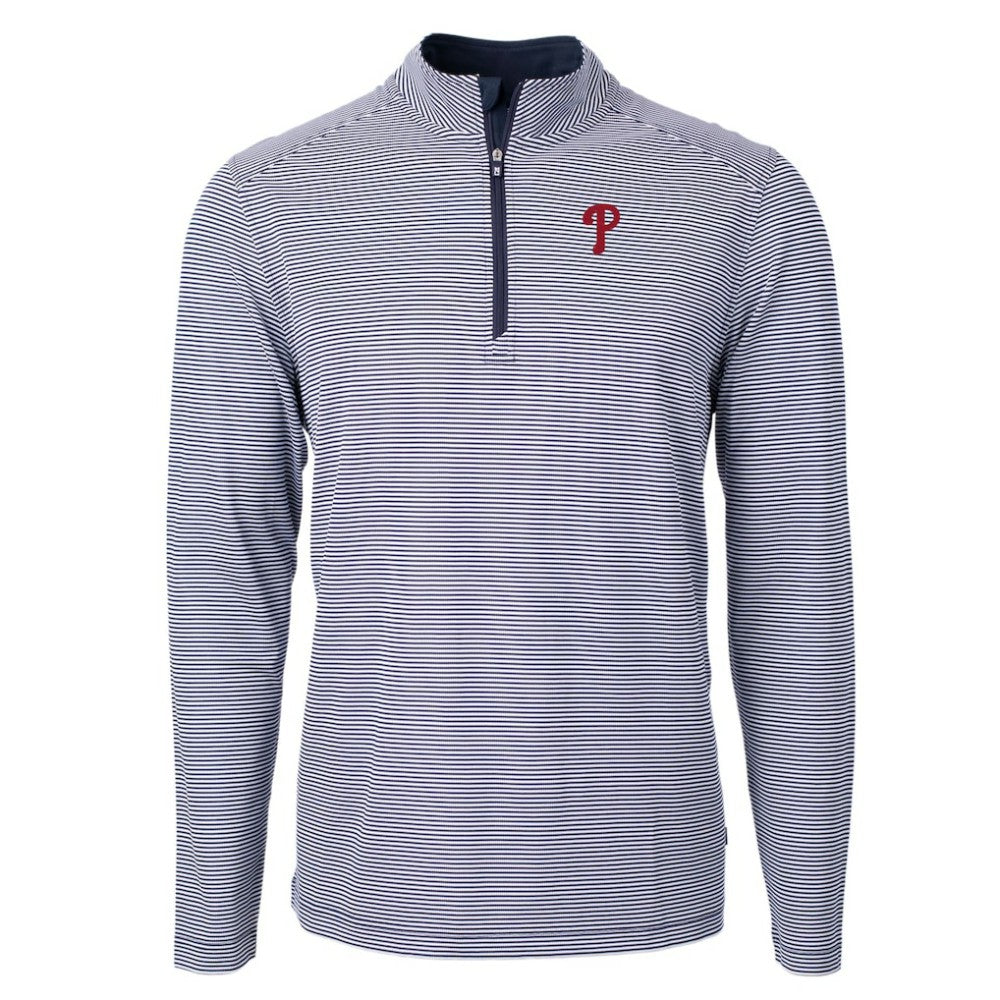 Philadelphia Phillies Cutter & Buck Virtue Eco Pique Micro Stripe Big & Tall Recycled Quarter-Zip Pullover Top - MLB Pullover