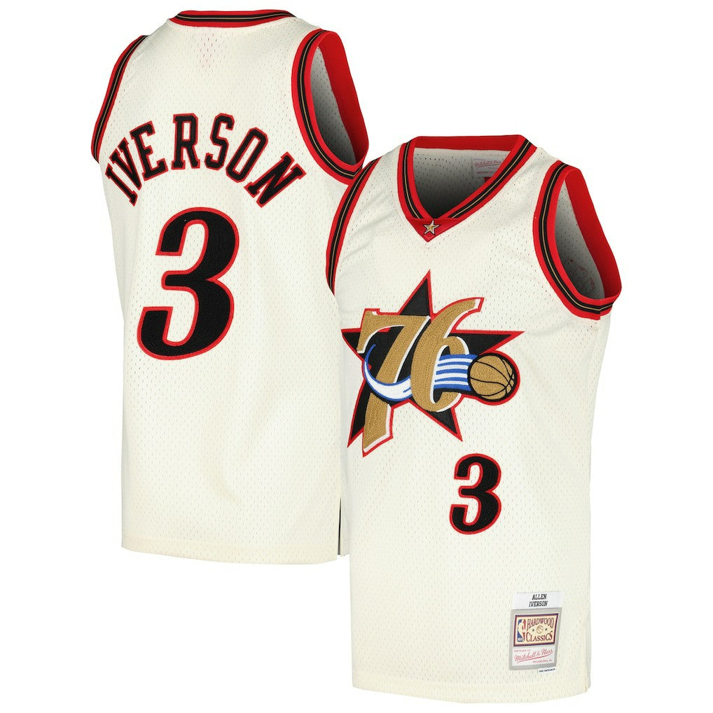 Cream Allen Iverson Philadelphia 76ers Chainstitch Swingman Jersey | NBA