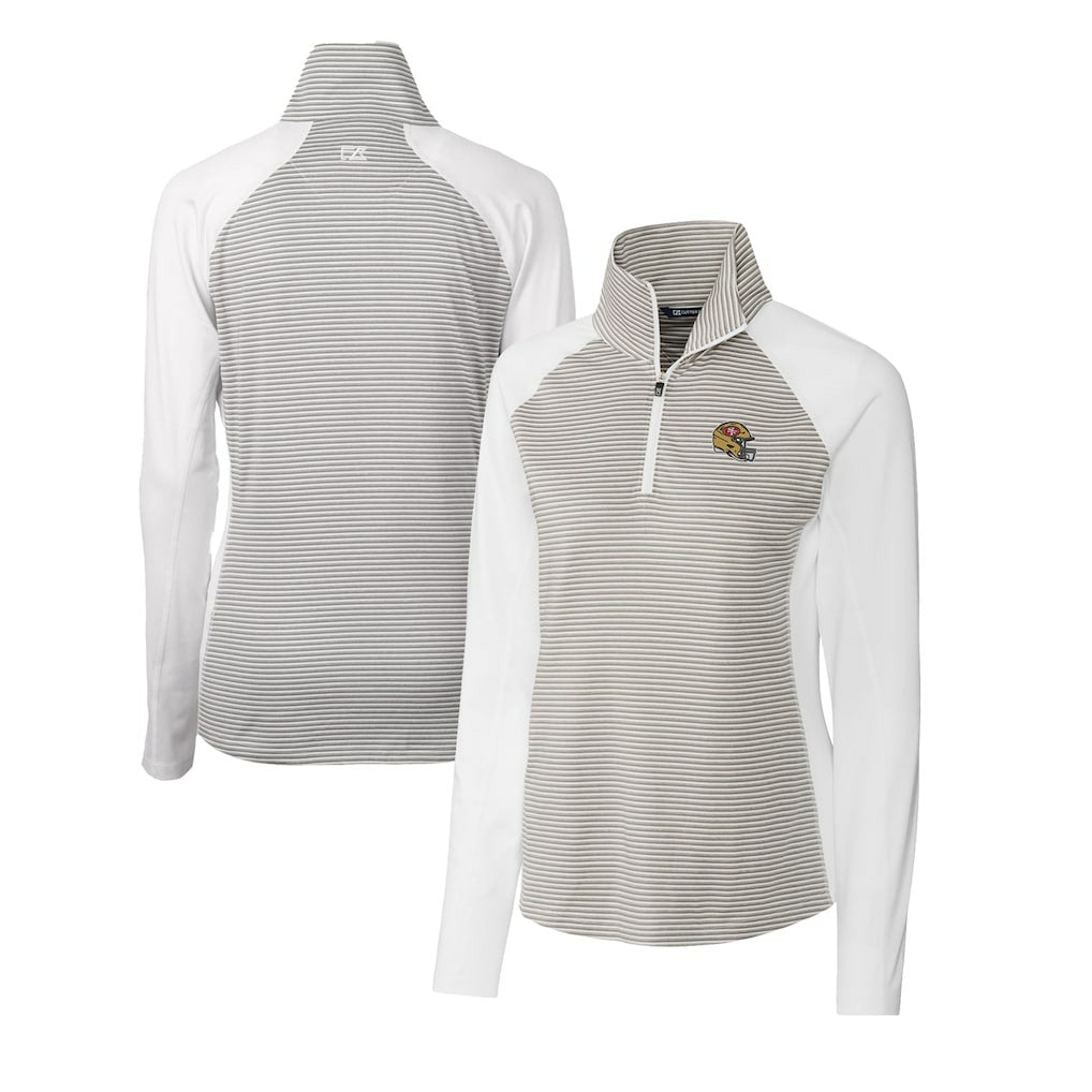 San Francisco 49ers Cutter & Buck Women's Helmet Logo DryTec Forge Tonal Stripe Stretch Half-Zip Top | NFL New