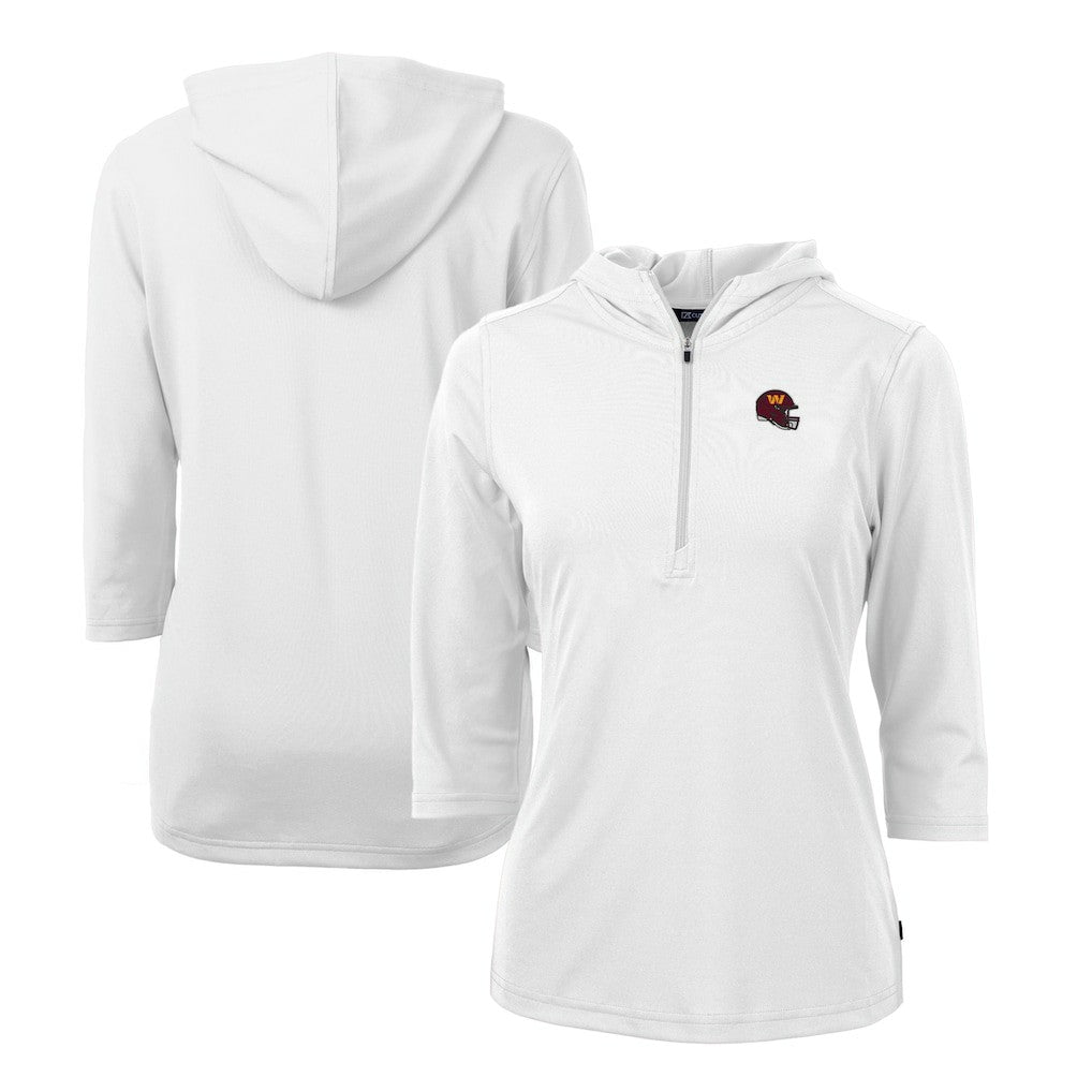 Washington Commanders Cutter & Buck Women's Helmet Logo DryTec Virtue Eco Pique Recycled Half-Zip Pullover Hoodie | NFL Discount