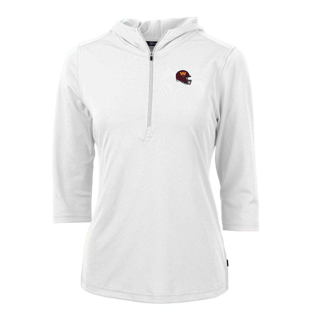 Washington Commanders Cutter & Buck Women's Helmet Logo DryTec Virtue Eco Pique Recycled Half-Zip Pullover Hoodie | NFL Discount