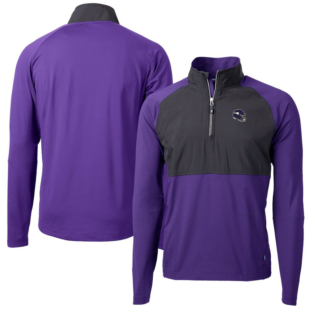 Minnesota Vikings Cutter & Buck Helmet Adapt Eco Knit Hybrid Recycled Quarter-Zip Pullover Top | NFL Sale