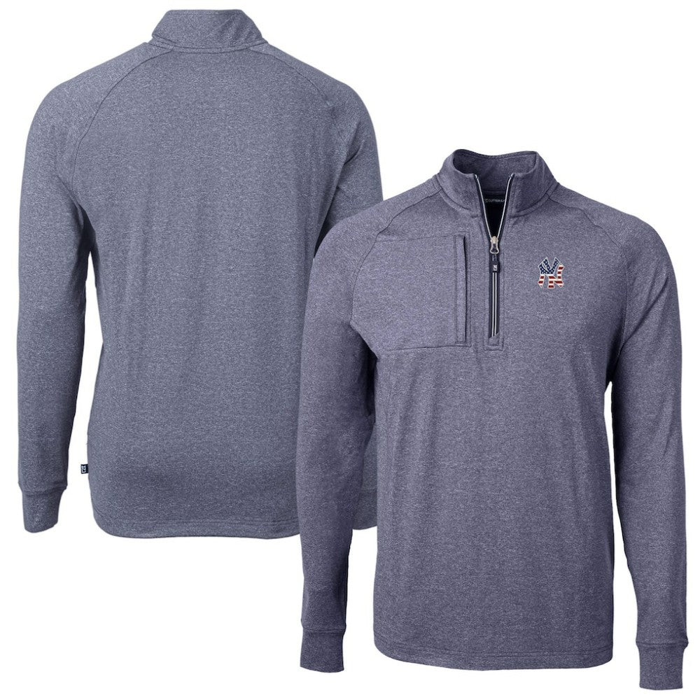 New York Yankees Cutter & Buck Americana Logo Big & Tall Adapt Eco Knit Stretch Recycled Quarter-Zip Pullover Top - MLB Pullover