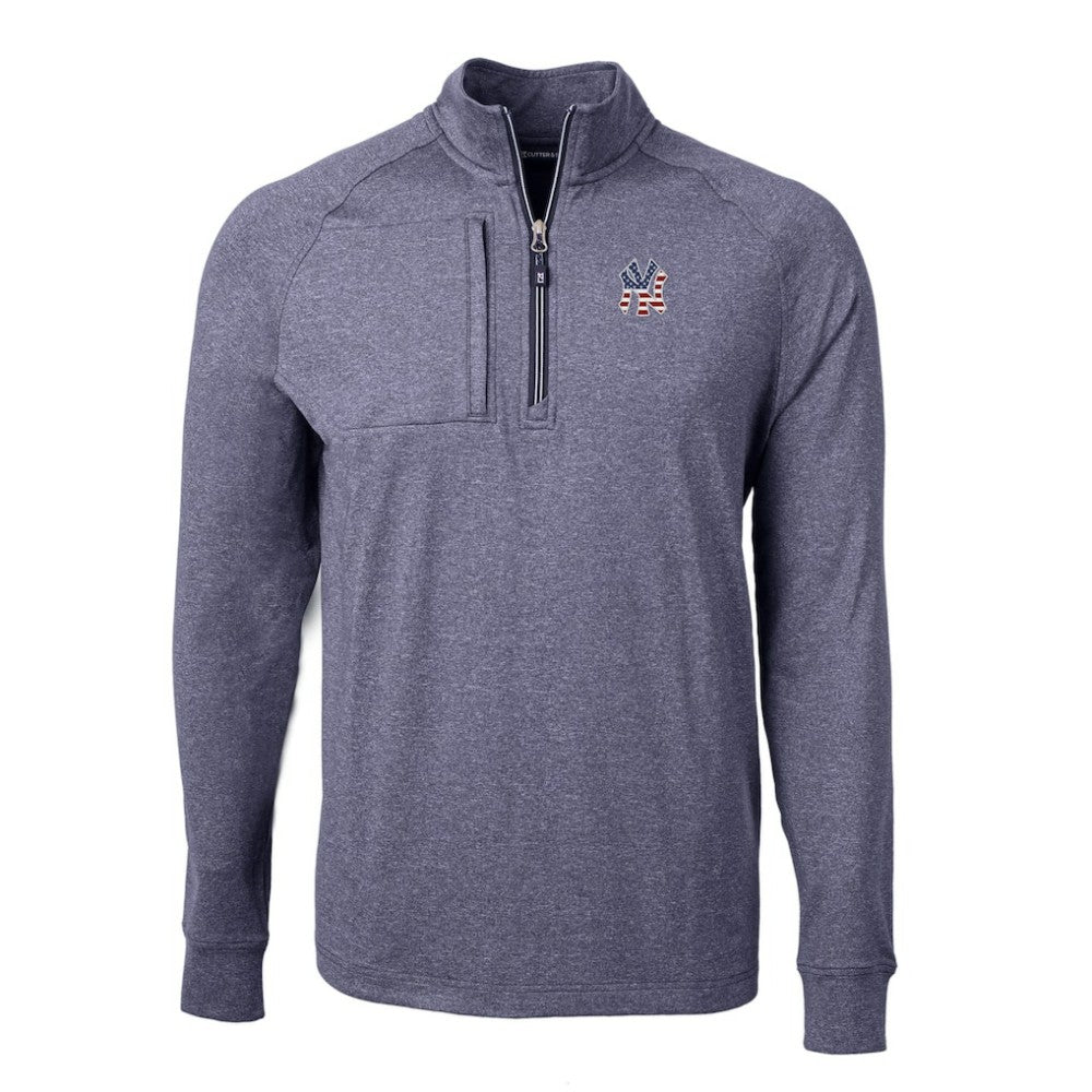 New York Yankees Cutter & Buck Americana Logo Big & Tall Adapt Eco Knit Stretch Recycled Quarter-Zip Pullover Top - MLB Pullover