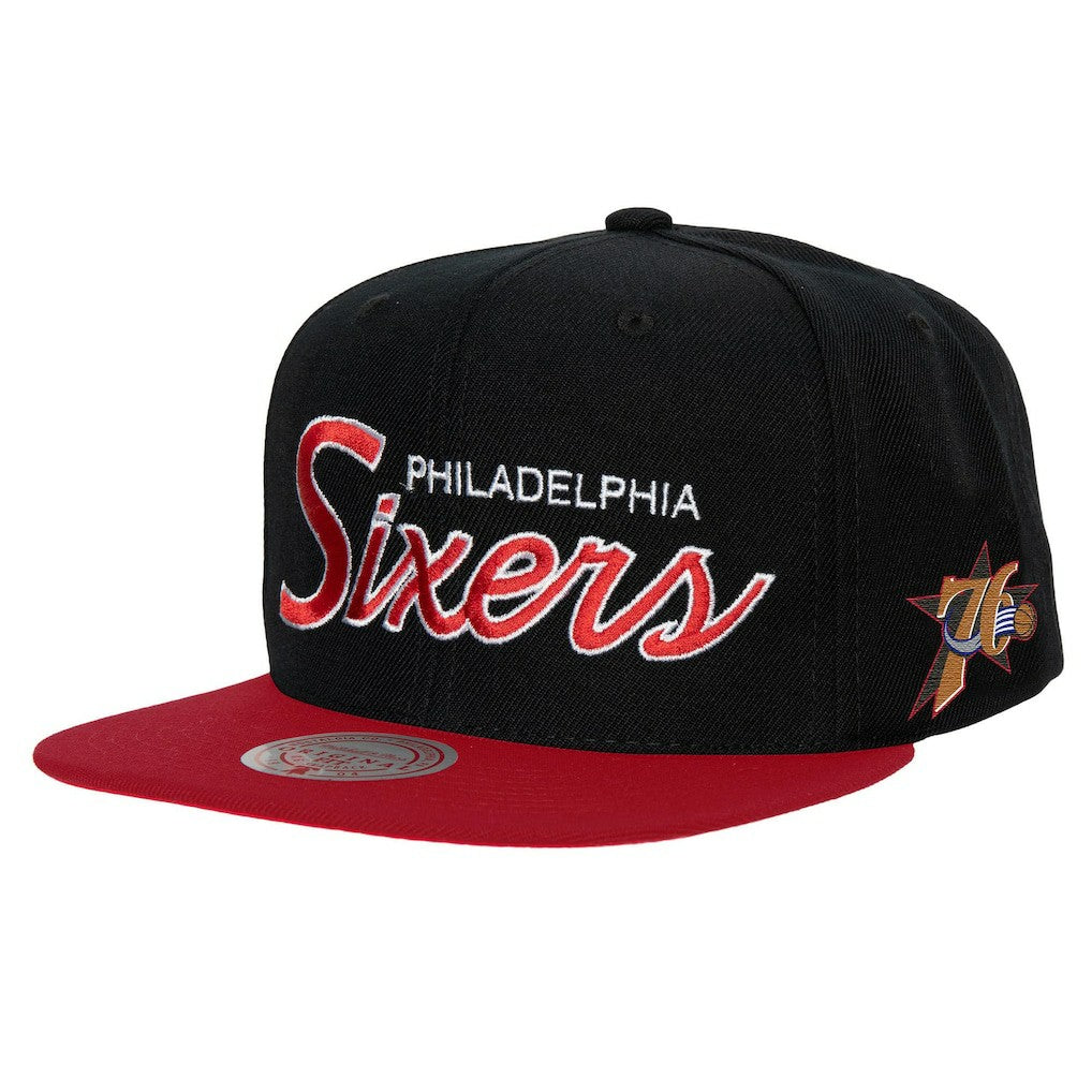 Black Philadelphia 76ers Hardwood Classics MVP Team Script 2.0 Snapback Hat | NBA