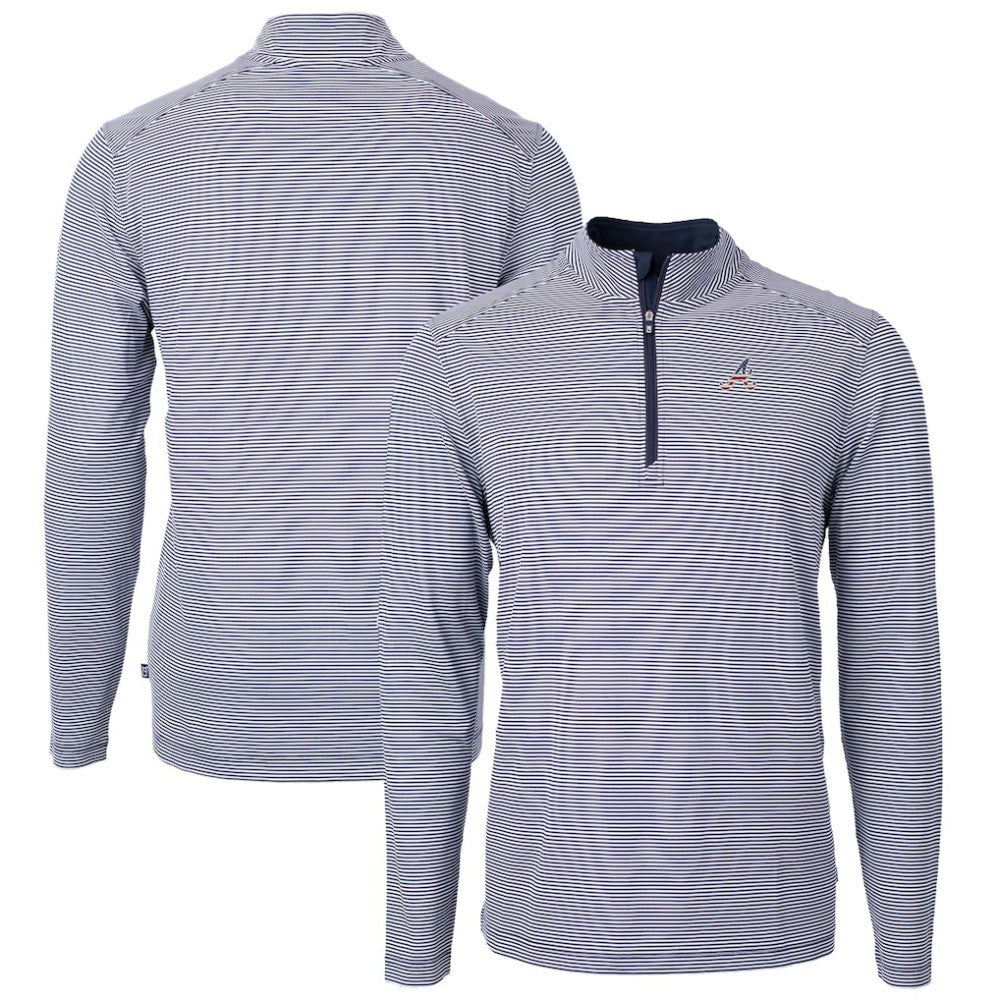 Atlanta Braves Cutter & Buck Americana Logo Virtue Eco Pique Stripe Recycled Quarter-Zip Pullover Top - MLB Pullover
